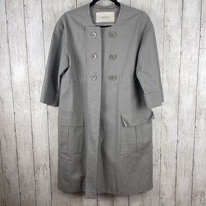 Valette Womens Jacket Coat Medium Gray Linen Blend Long Line 3/4 Sleeve Pockets